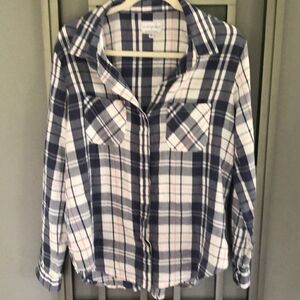 Cotton On Blue plaid, long sleeve button down blouse, shirt, size￼ S
